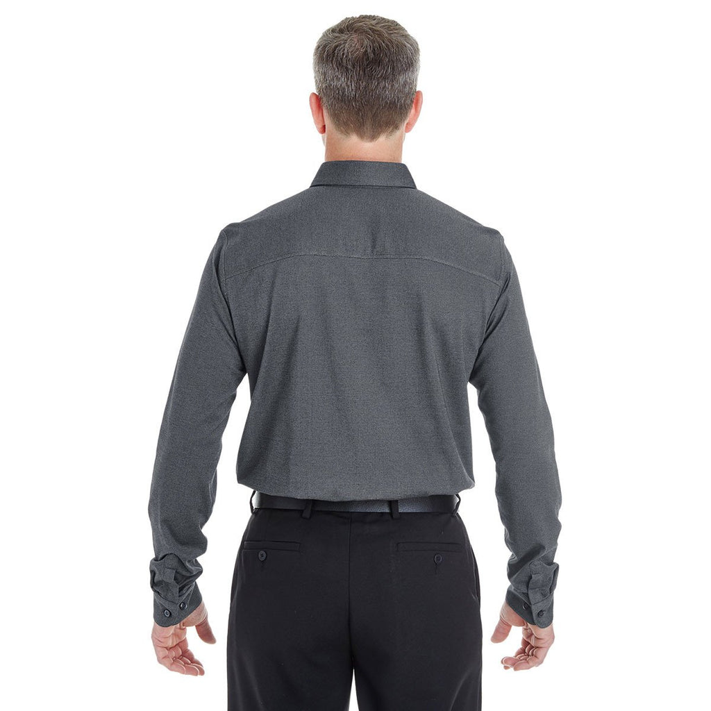 Devon & Jones Men's Dark Grey Heather Central Cotton Blend Melange Button Down
