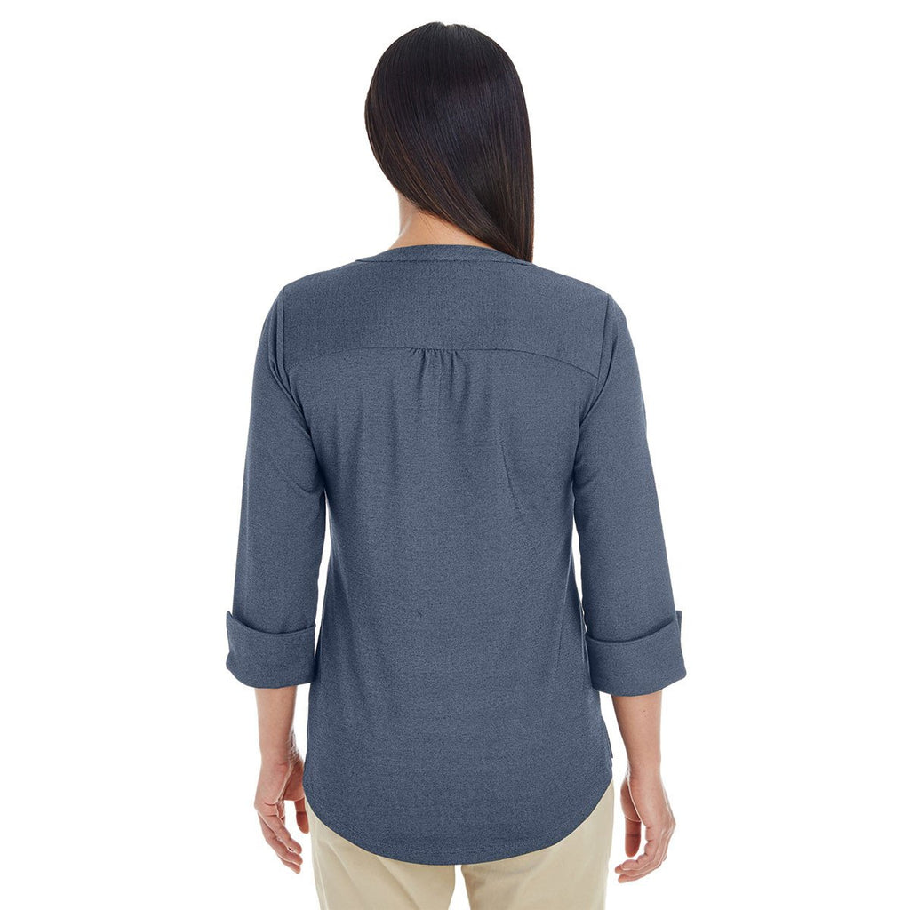 Devon & Jones Women's Navy Heather Central Cotton Blend Melange Knit Top