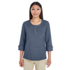 Devon & Jones Women's Navy Heather Central Cotton Blend Melange Knit Top