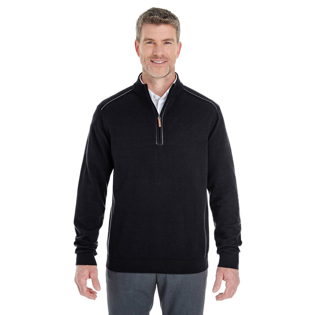 Devon & Jones Men's Black/Graphite Manchester Fully-Fashioned Quarter-zip Sweater