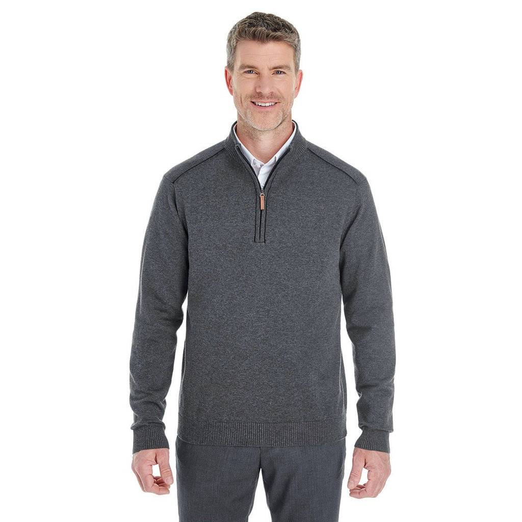 Devon & Jones Men's Dark Grey Heather/Black Manchester Fully-Fashioned Quarter-zip Sweater