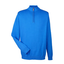 Devon & Jones Men's French Blue/Navy Manchester Fully-Fashioned Quarter-zip Sweater