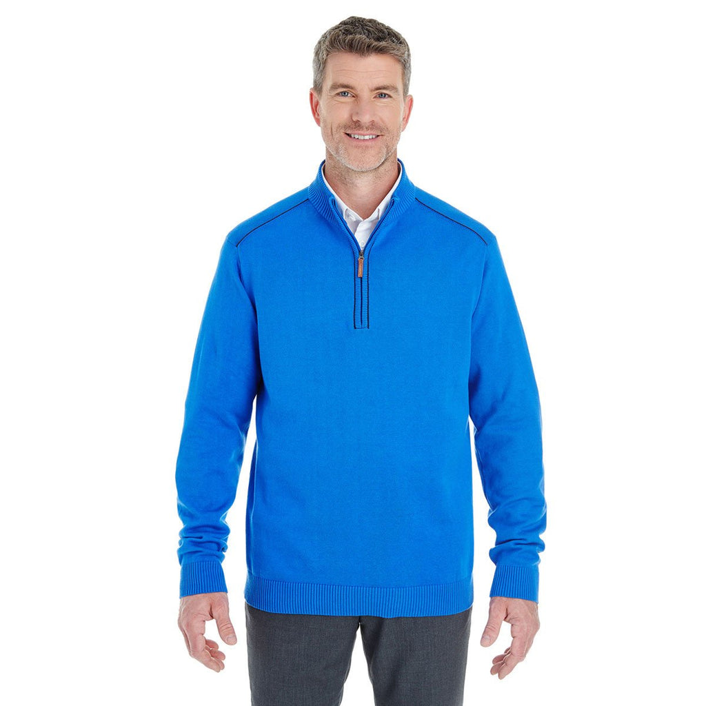 Devon & Jones Men's French Blue/Navy Manchester Fully-Fashioned Quarter-zip Sweater