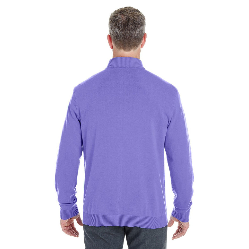 Devon & Jones Men's Grape/Navy Manchester Fully-Fashioned Quarter-zip Sweater