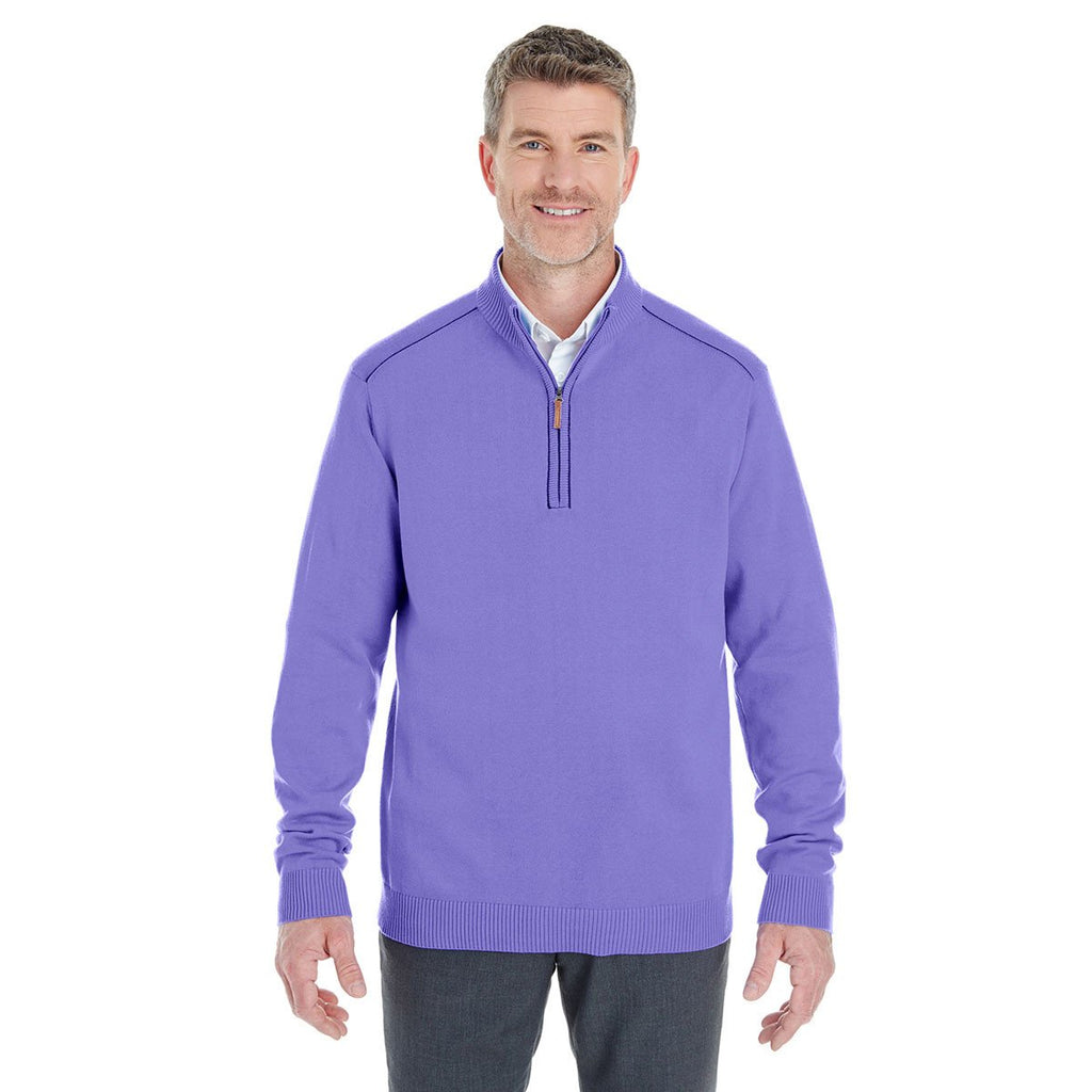 Devon & Jones Men's Grape/Navy Manchester Fully-Fashioned Quarter-zip Sweater