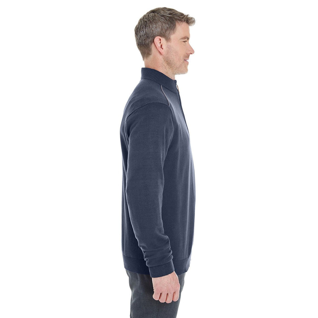 Devon & Jones Men's Navy/Graphite Manchester Fully-Fashioned Quarter-zip Sweater