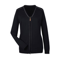Devon & Jones Women's Black/Graphite Manchester Fully-Fashioned Full-zip Sweater