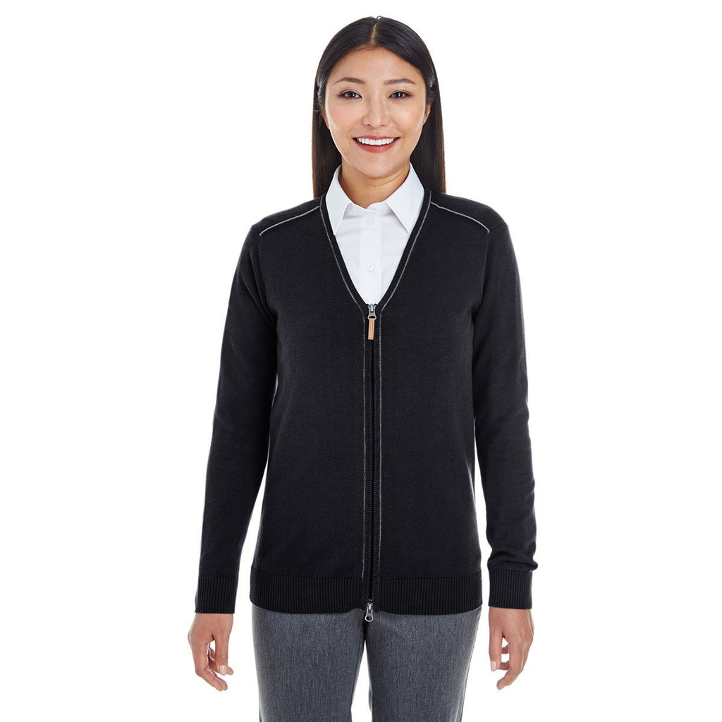 Devon & Jones Women's Black/Graphite Manchester Fully-Fashioned Full-zip Sweater