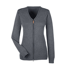 Devon & Jones Women's Dark Grey Heather/Black Manchester Fully-Fashioned Full-zip Sweater