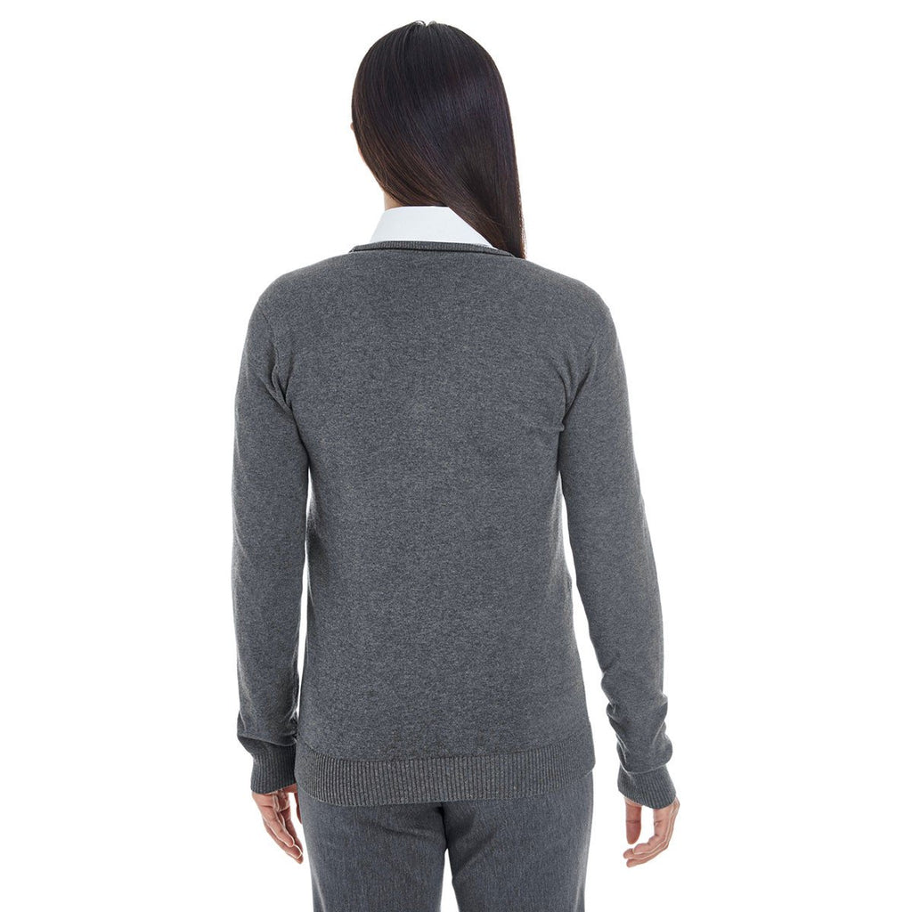 Devon & Jones Women's Dark Grey Heather/Black Manchester Fully-Fashioned Full-zip Sweater