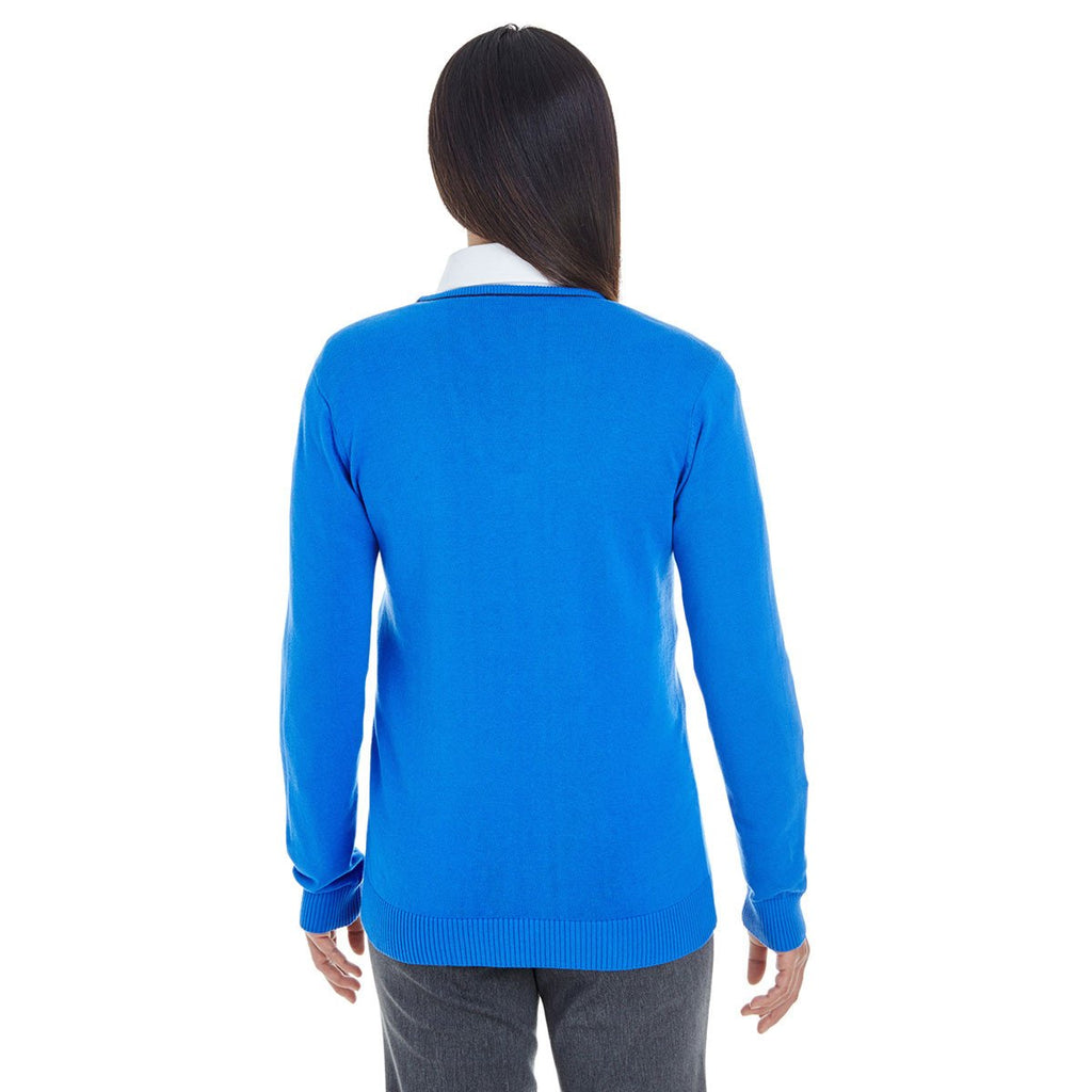 Devon & Jones Women's French Blue/Navy Manchester Fully-Fashioned Full-zip Sweater