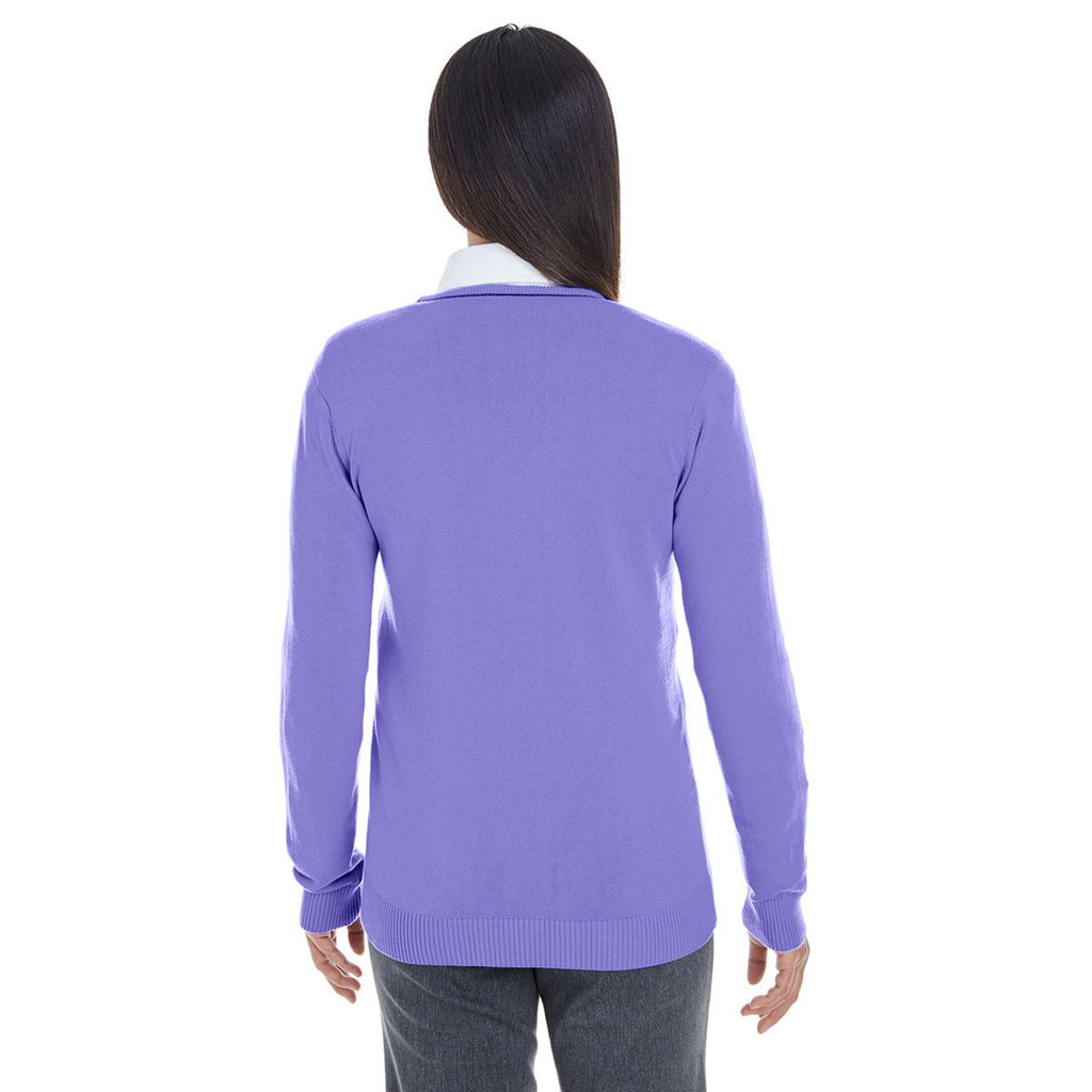 Devon & Jones Women's Grape/Navy Manchester Fully-Fashioned Full-zip Sweater