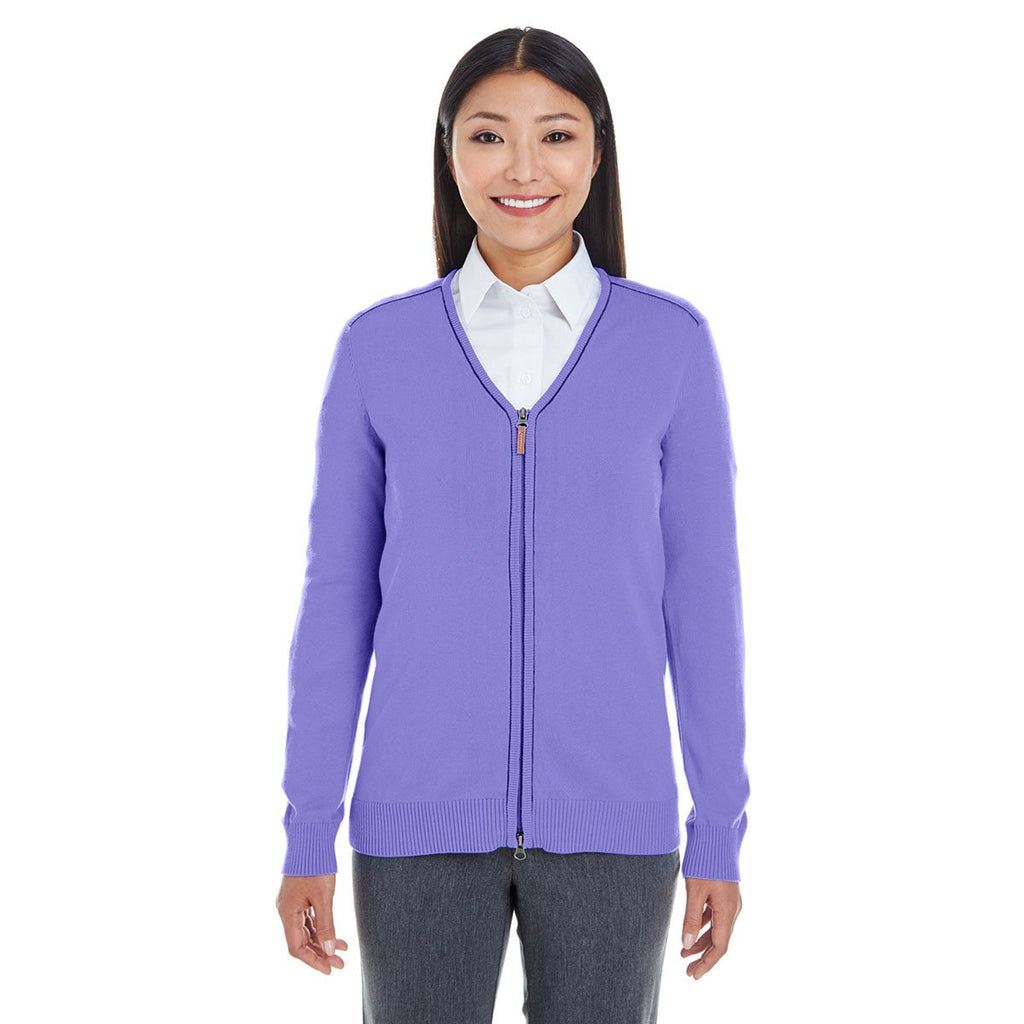 Devon & Jones Women's Grape/Navy Manchester Fully-Fashioned Full-zip Sweater