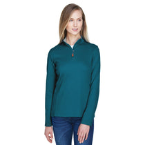 Devon & Jones Women's Dark Teal/Grey Heather Drytec 20 Performance Quarter-zip
