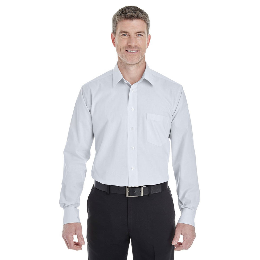 Devon & Jones Men's Silver/White Crown Collection Striped Shirt