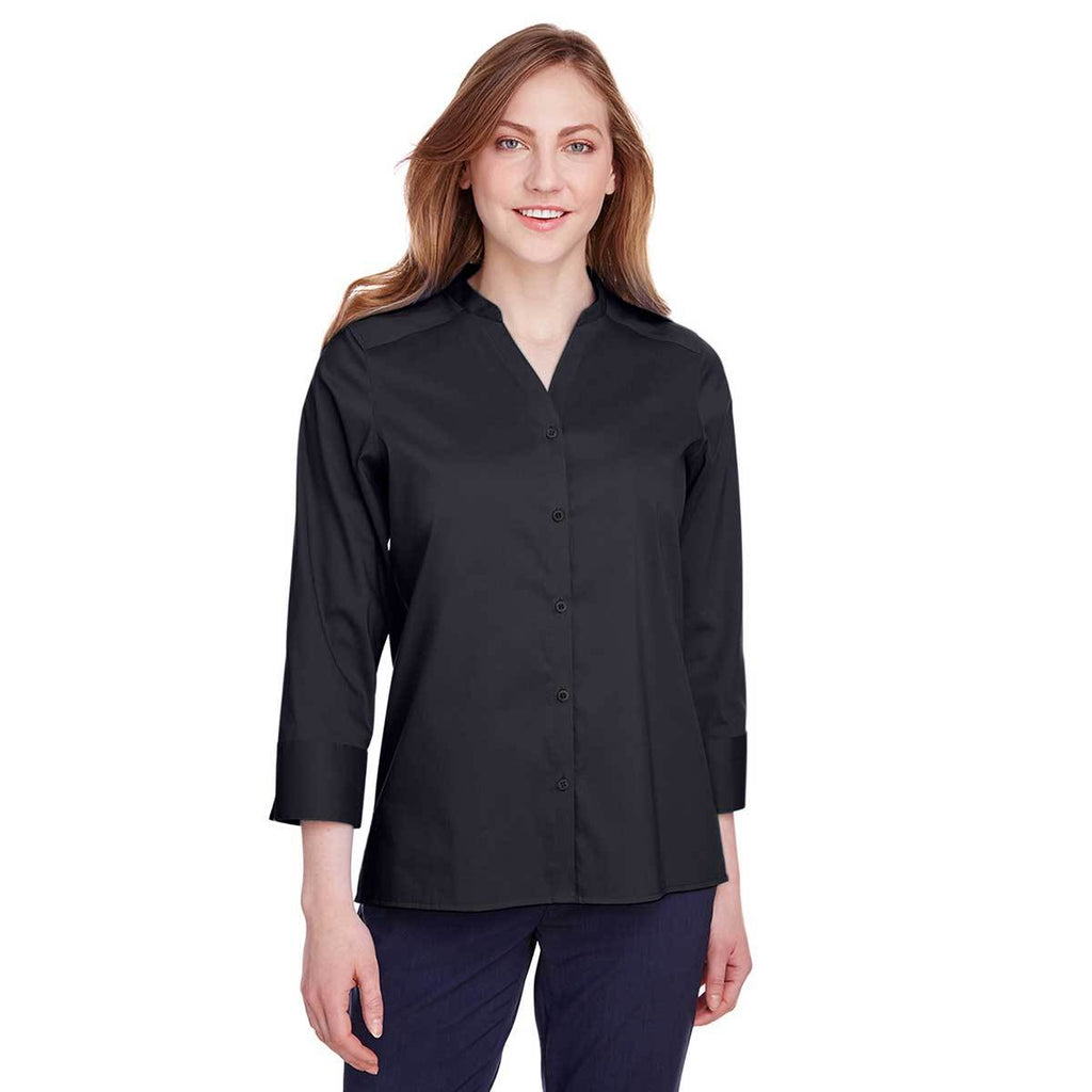 Devon & Jones Women's Black Crown Collection Stretch Broadcloth 3/4 Sleeve Blouse