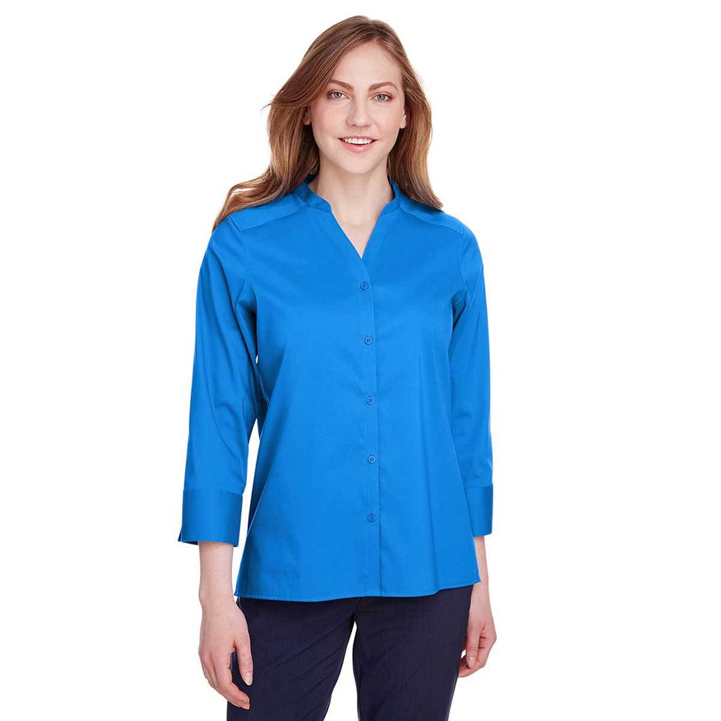 Devon & Jones Women's French Blue Crown Collection Stretch Broadcloth 3/4 Sleeve Blouse