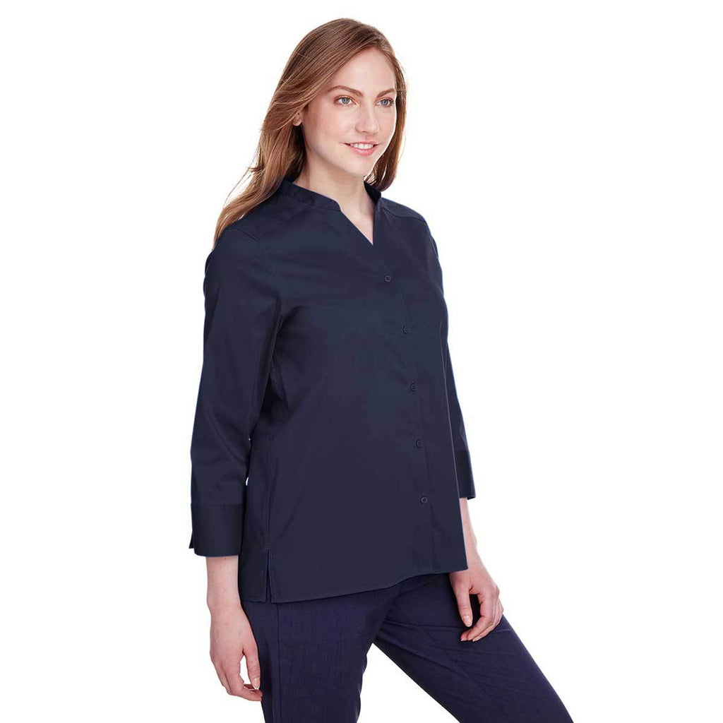 Devon & Jones Women's Navy Crown Collection Stretch Broadcloth 3/4 Sleeve Blouse