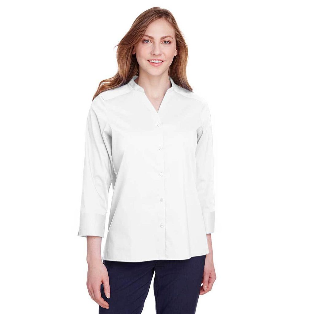 Devon & Jones Women's White Crown Collection Stretch Broadcloth 3/4 Sleeve Blouse