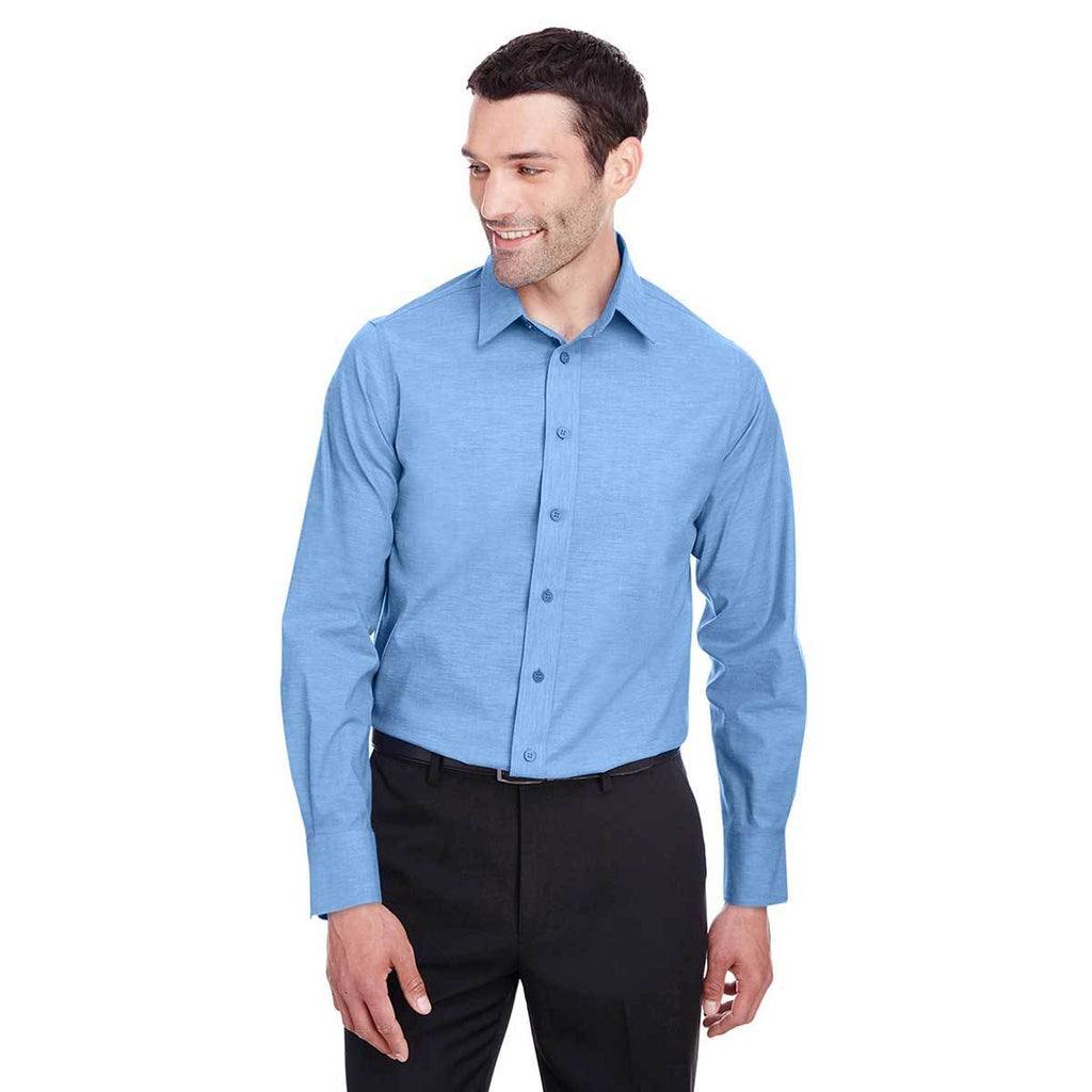 Devon & Jones Men's French Blue Crown Collection Stretch Pinpoint Chambray Shirt