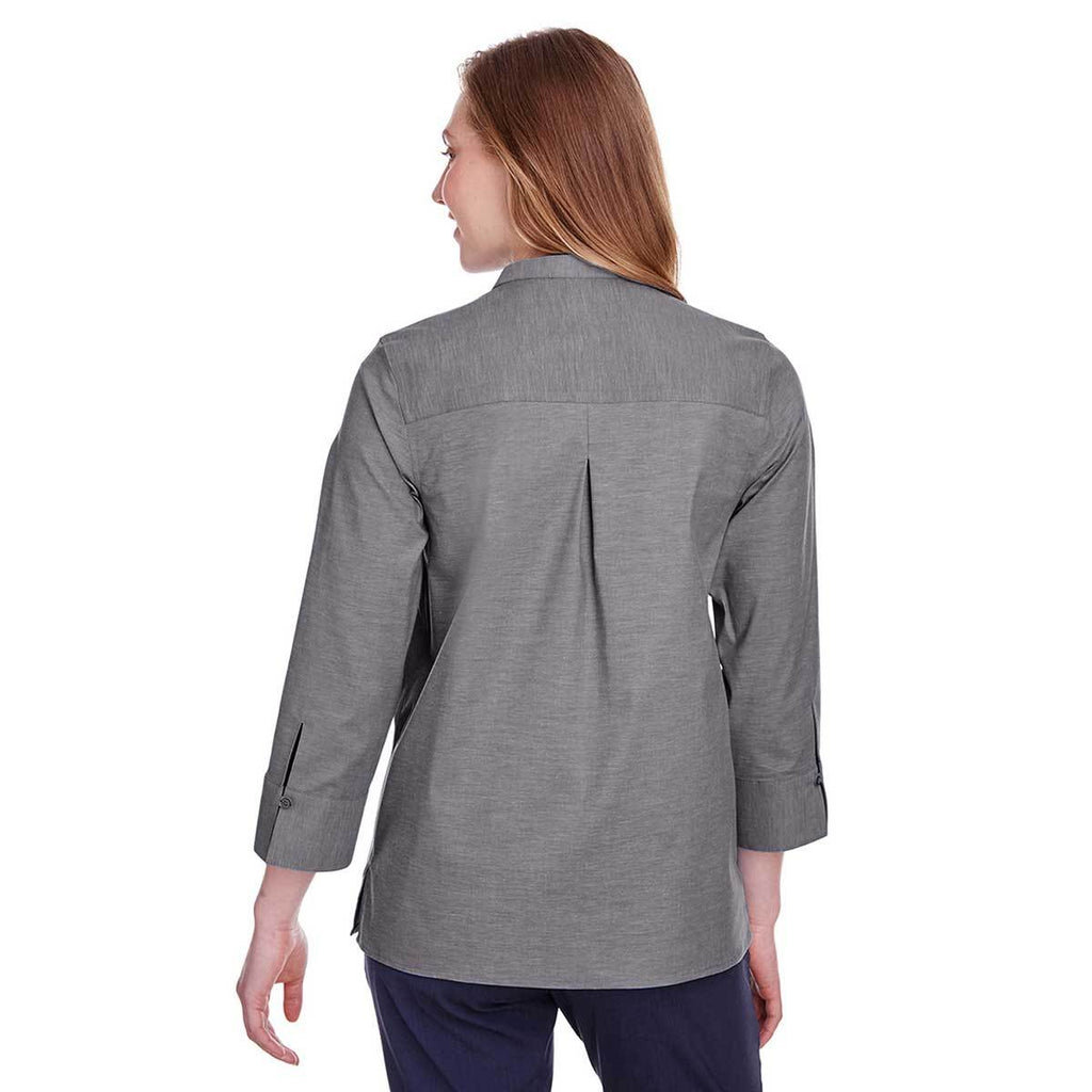 Devon & Jones Women's Graphite Crown Collection Stretch Pinpoint Chambray 3/4 Sleeve Blouse