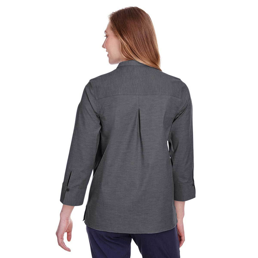 Devon & Jones Women's Black Crown Collection Stretch Pinpoint Chambray 3/4 Sleeve Blouse