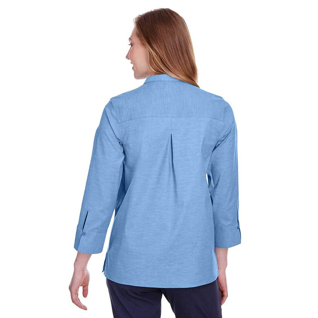 Devon & Jones Women's French Blue Crown Collection Stretch Pinpoint Chambray 3/4 Sleeve Blouse