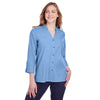 Devon & Jones Women's French Blue Crown Collection Stretch Pinpoint Chambray 3/4 Sleeve Blouse
