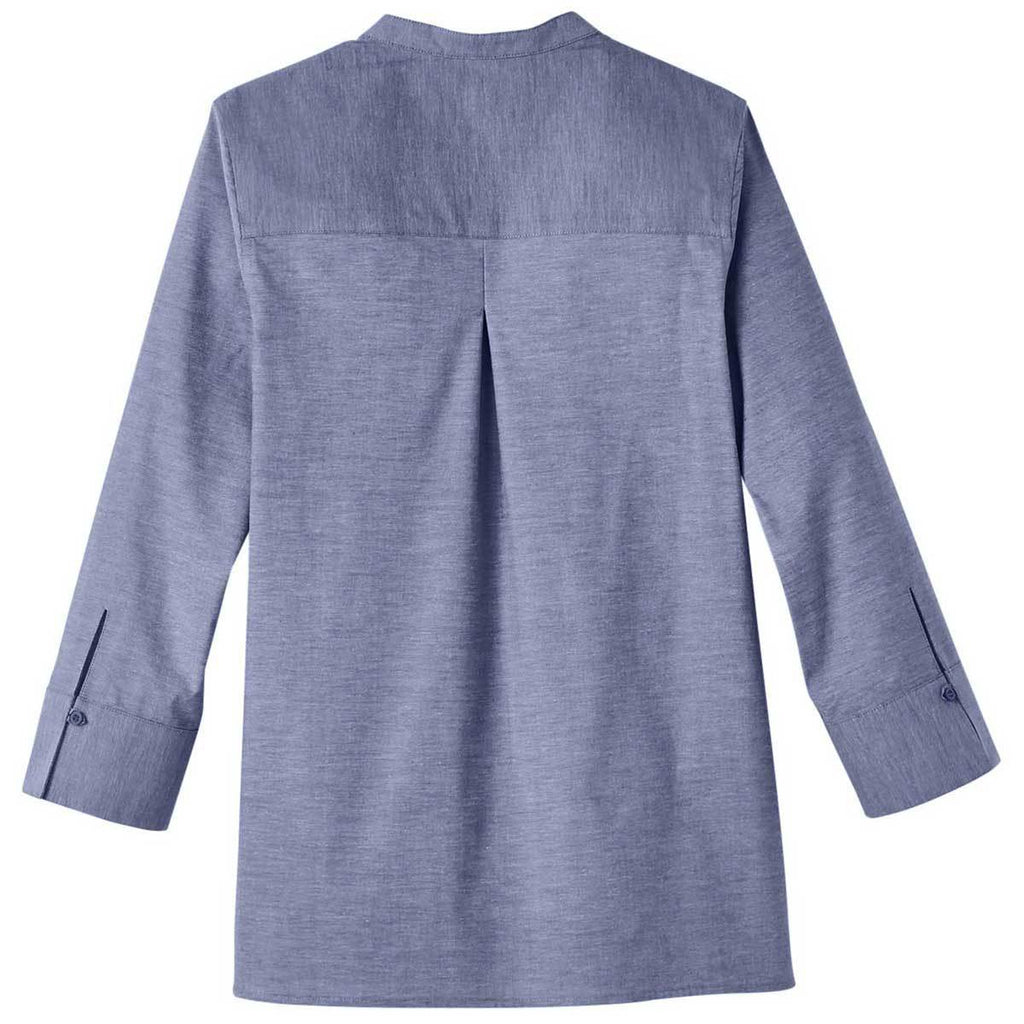 Devon & Jones Women's Navy Crown Collection Stretch Pinpoint Chambray 3/4 Sleeve Blouse