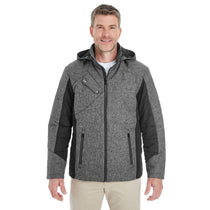 Devon & Jones Men's Dark Grey Heather/Black Midtown Insulated Fabric-block Jacket with Crosshatch Melange