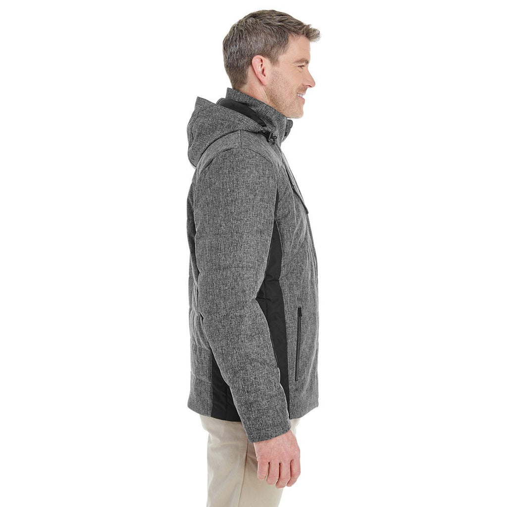Devon & Jones Men's Dark Grey Heather/Black Midtown Insulated Fabric-block Jacket with Crosshatch Melange