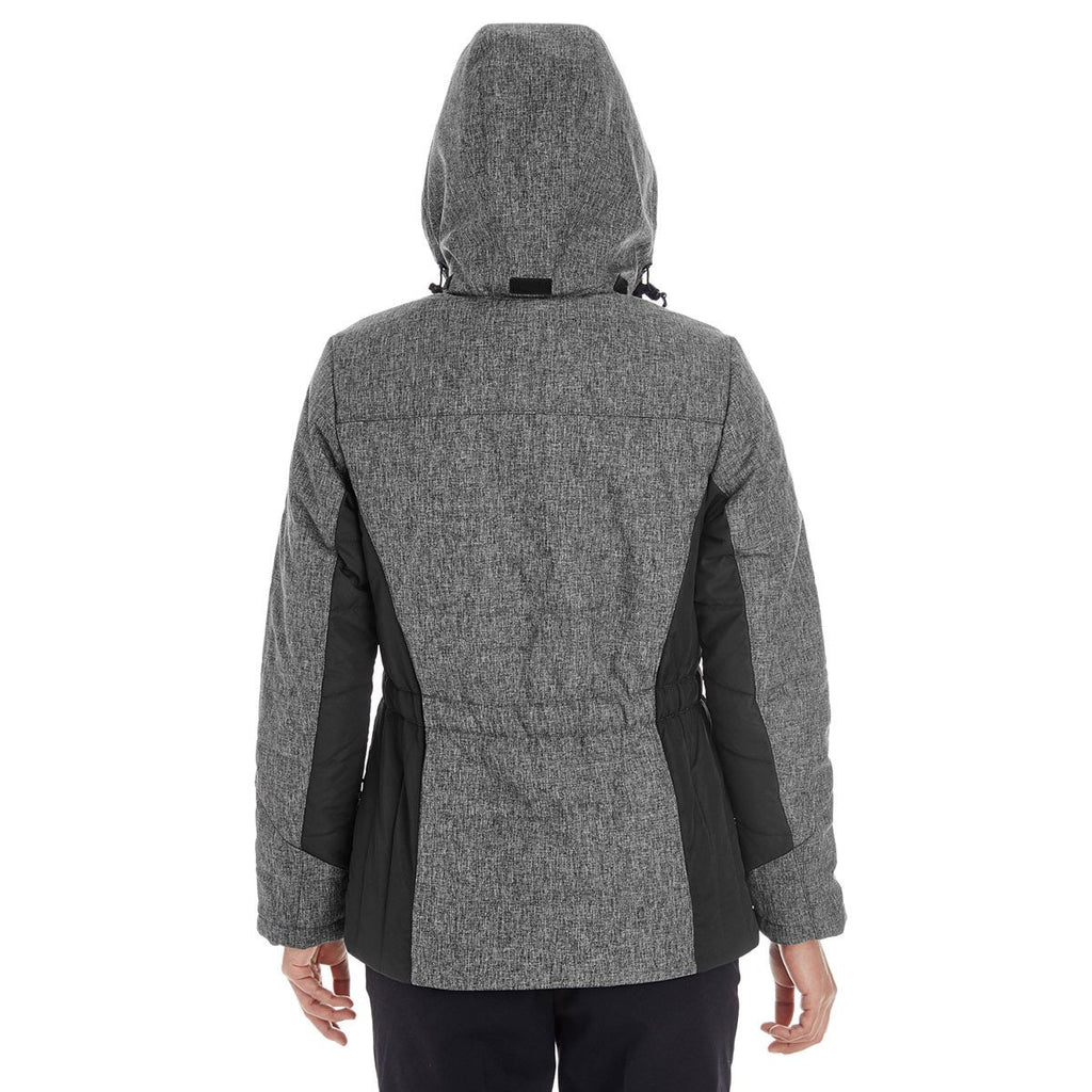 Devon & Jones Women's Dark Grey Heather/Black Midtown Insulated Fabric-block Jacket with Crosshatch Melange