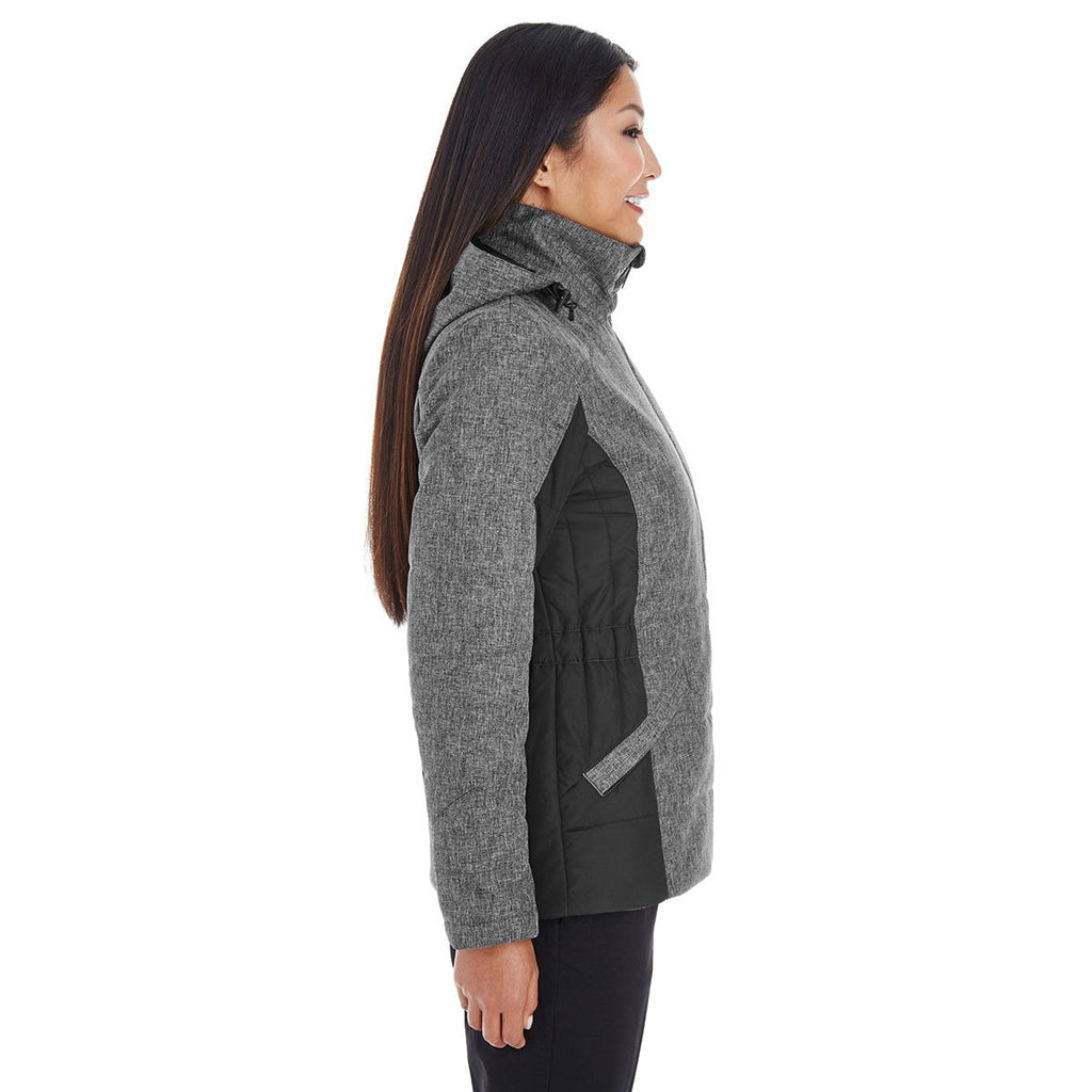 Devon & Jones Women's Dark Grey Heather/Black Midtown Insulated Fabric-block Jacket with Crosshatch Melange