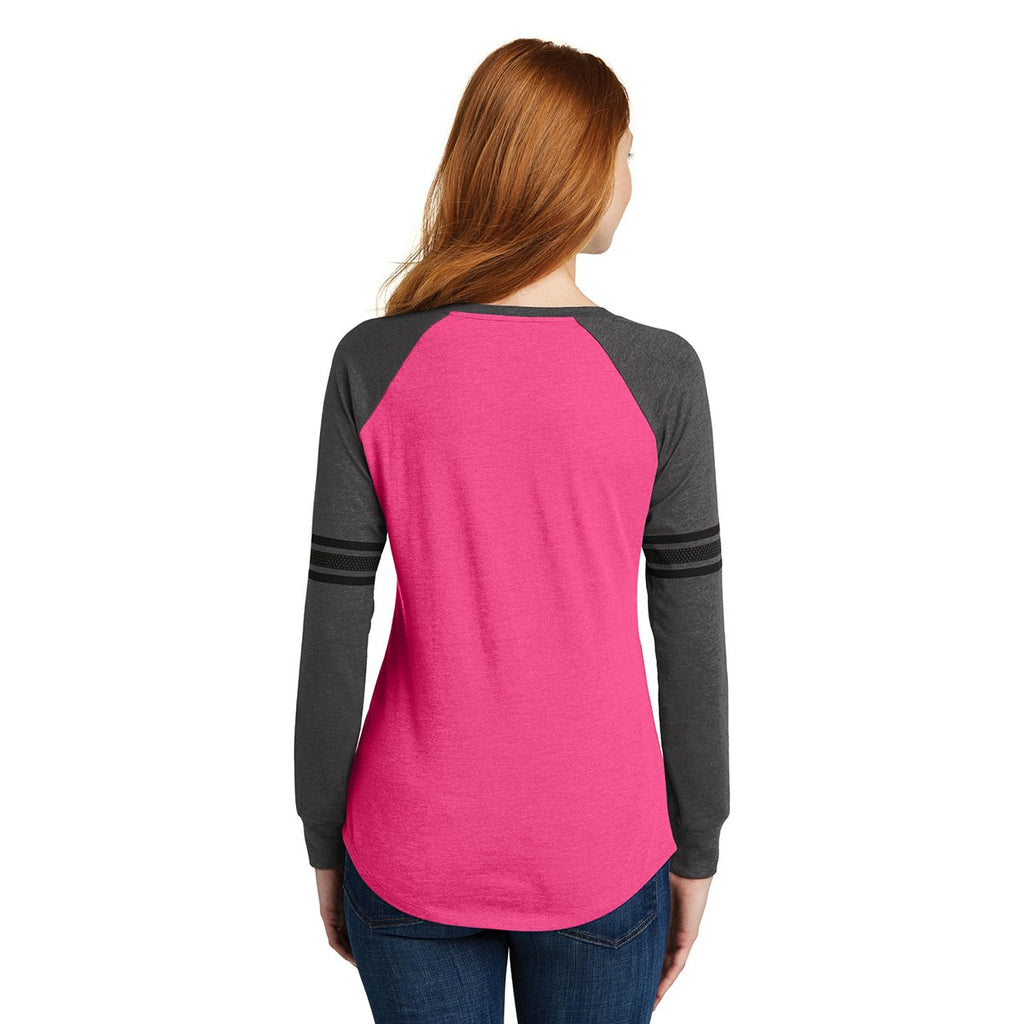 District Women's Heathered Dark Fuchsia/Heathered Charcoal/Black Game Long Sleeve V-Neck Tee