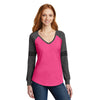 District Women's Heathered Dark Fuchsia/Heathered Charcoal/Black Game Long Sleeve V-Neck Tee