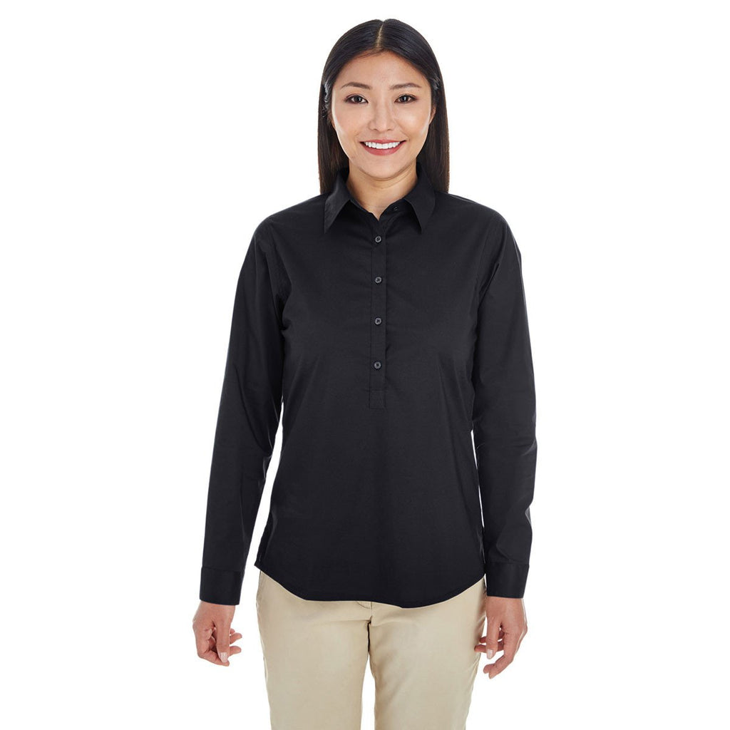 Devon & Jones Women's Black Perfect Fit Half-placket Tunic Top