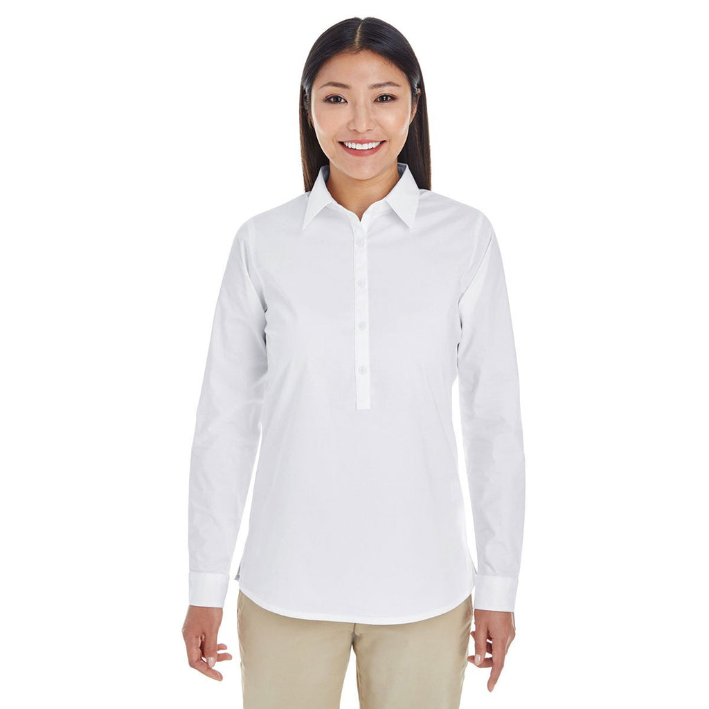 Devon & Jones Women's White Perfect Fit Half-placket Tunic Top