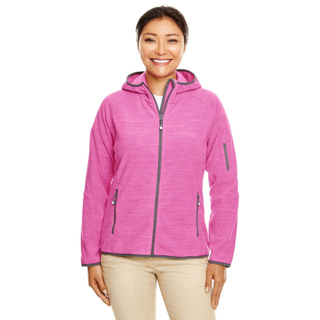 Devon & Jones Women's Charity Pink Heather Perfect Fit Melange Velvet Fleece Hooded Full-Zip