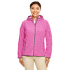 Devon & Jones Women's Charity Pink Heather Perfect Fit Melange Velvet Fleece Hooded Full-Zip