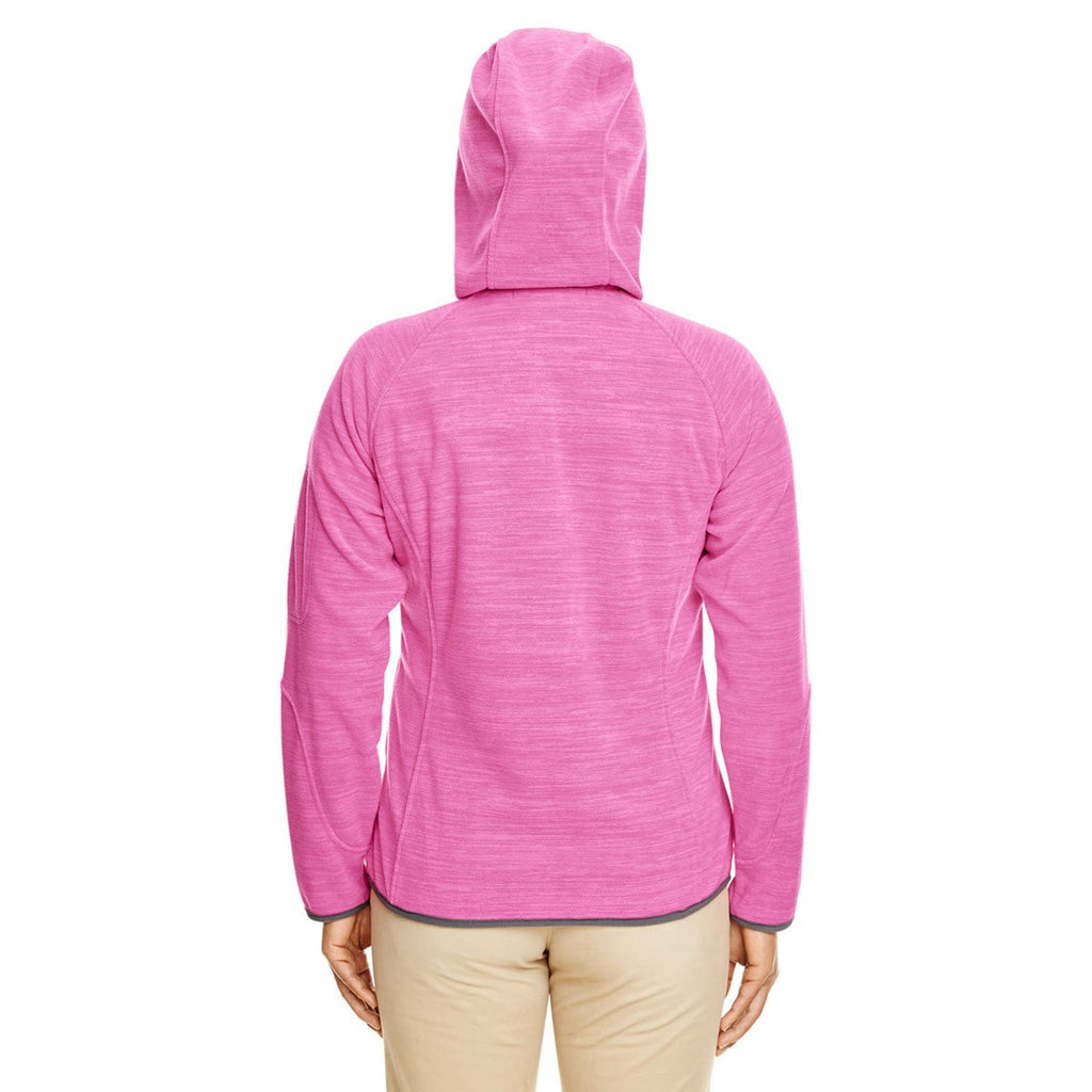 Devon & Jones Women's Charity Pink Heather Perfect Fit Melange Velvet Fleece Hooded Full-Zip