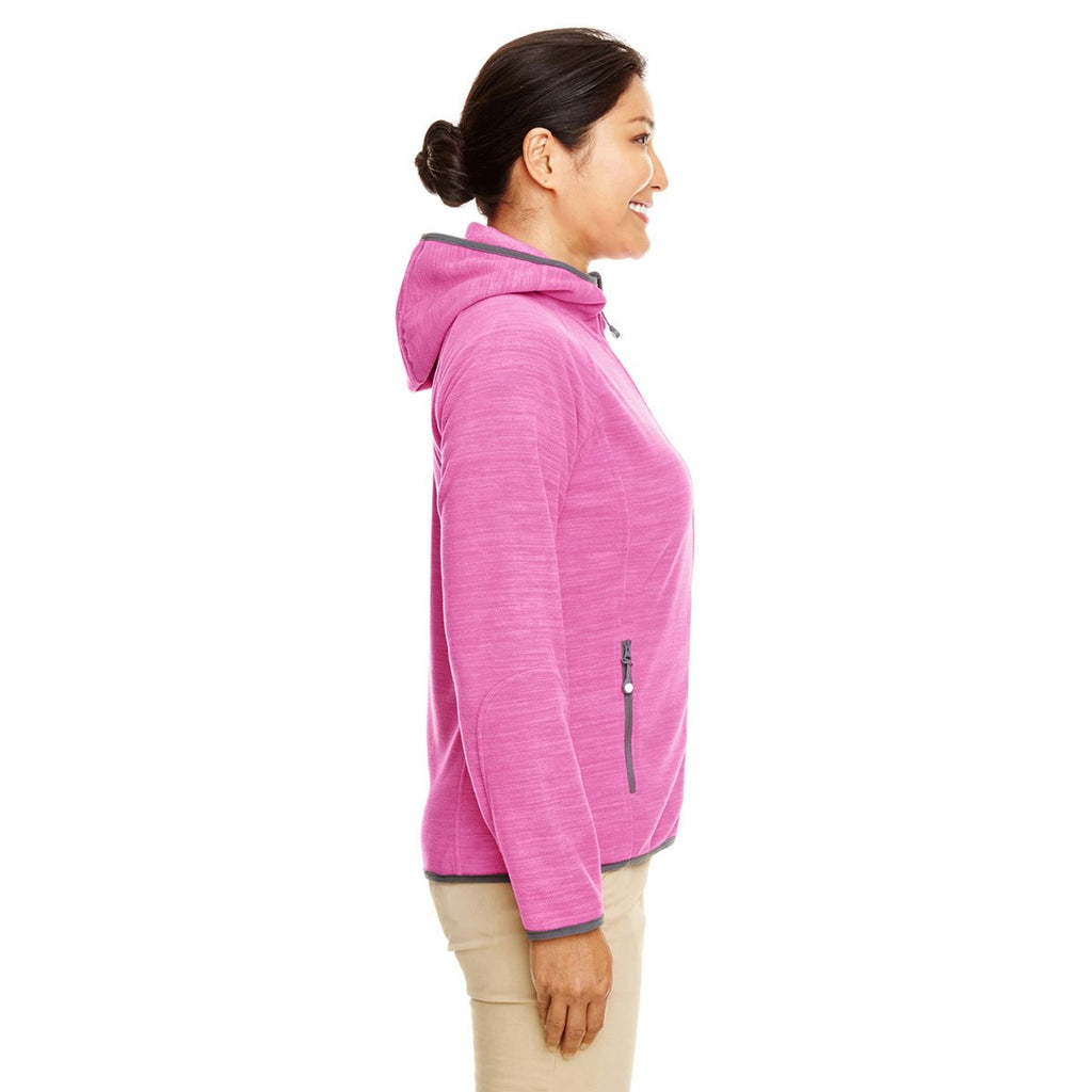 Devon & Jones Women's Charity Pink Heather Perfect Fit Melange Velvet Fleece Hooded Full-Zip