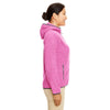 Devon & Jones Women's Charity Pink Heather Perfect Fit Melange Velvet Fleece Hooded Full-Zip