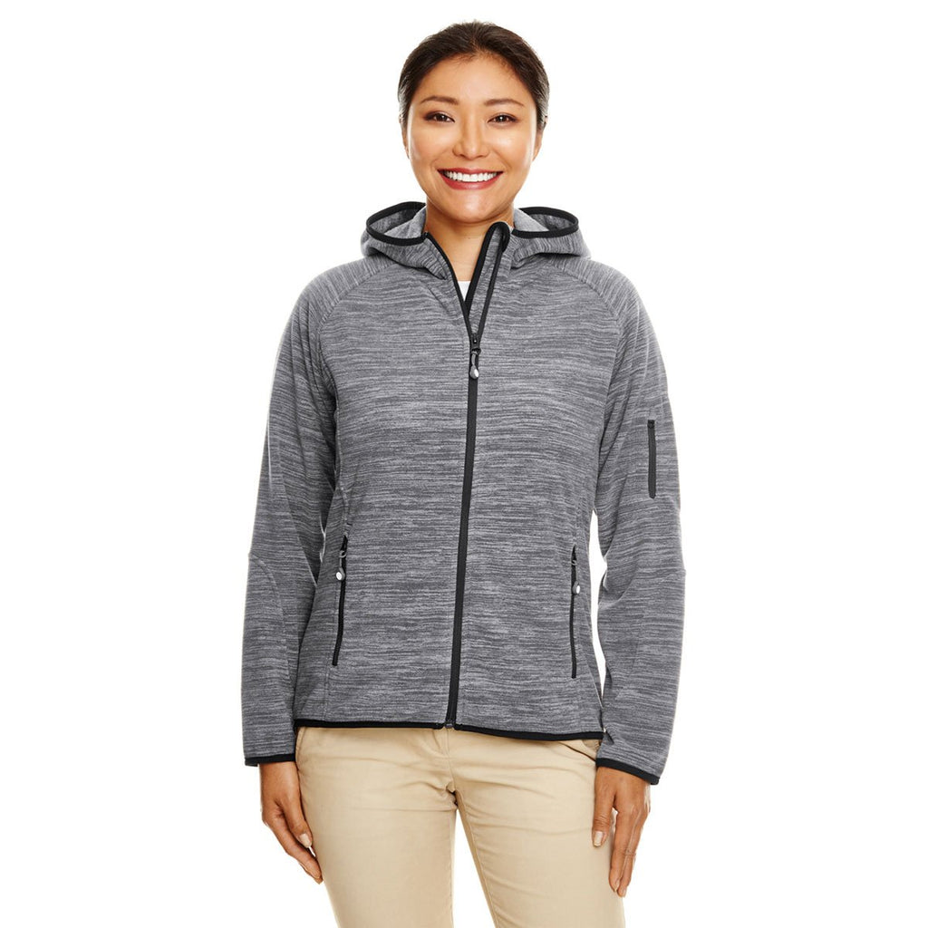Devon & Jones Women's Dark Grey Heather Perfect Fit Melange Velvet Fleece Hooded Full-Zip