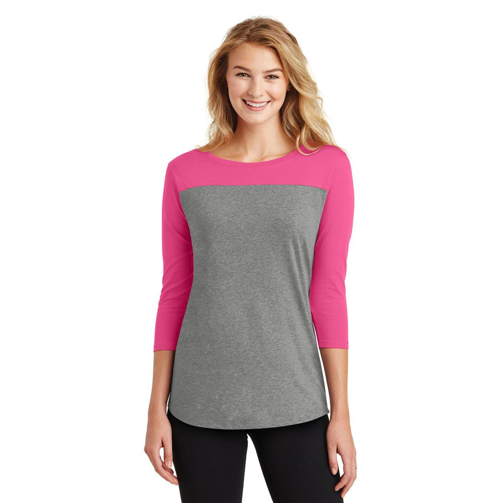 District Women's Dark Fuchsia/Grey Frost Rally 3/4-Sleeve Tee