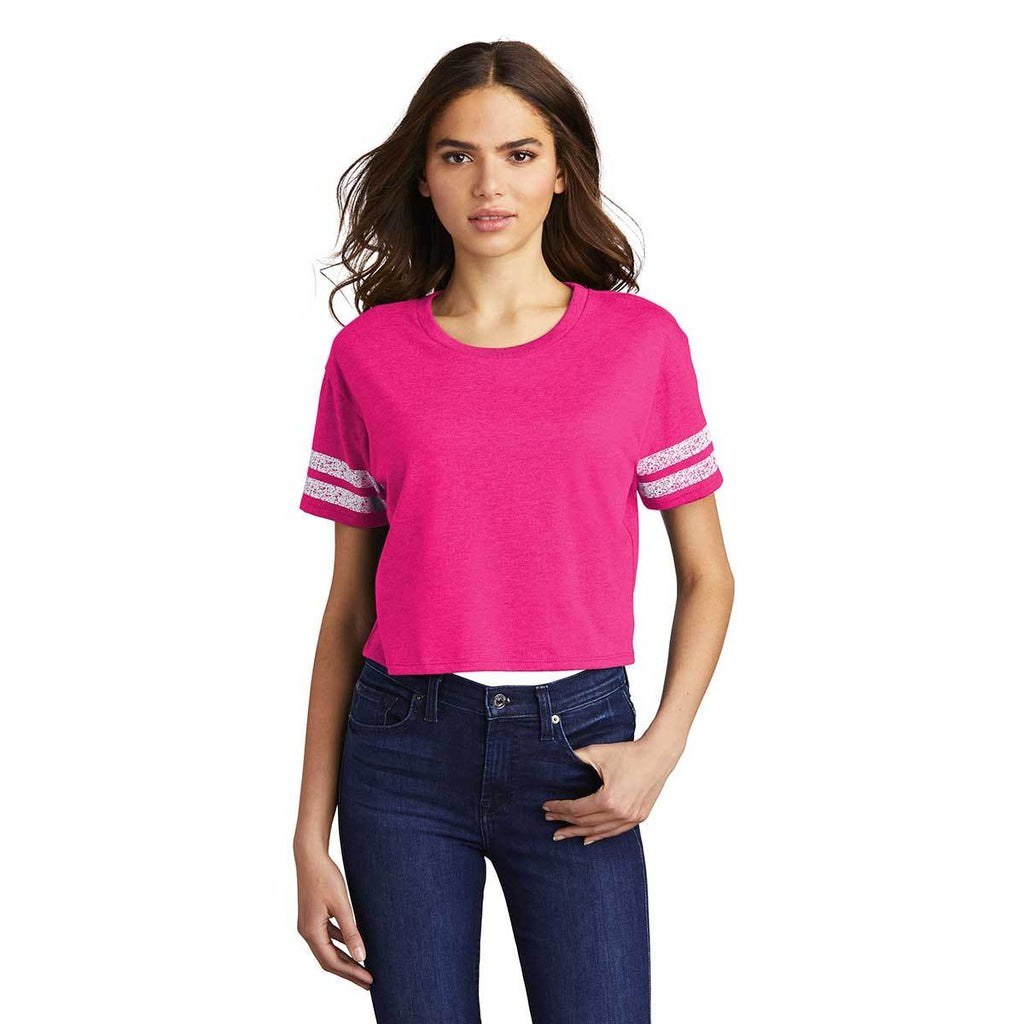 District Women's Heathered Dark Fuchsia/White Scorecard Crop Tee
