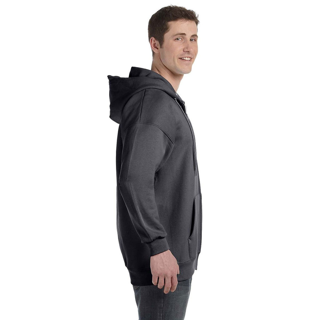 Hanes Men's Charcoal Heather 9.7 oz. Ultimate Cotton 90/10 Full-Zip Hood