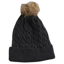 Kate Lord Women's Charcoal/Tan Knit Fur Pom Beanie