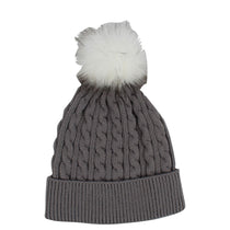 Kate Lord Women's Slate Grey/White Knit Fur Pom Beanie