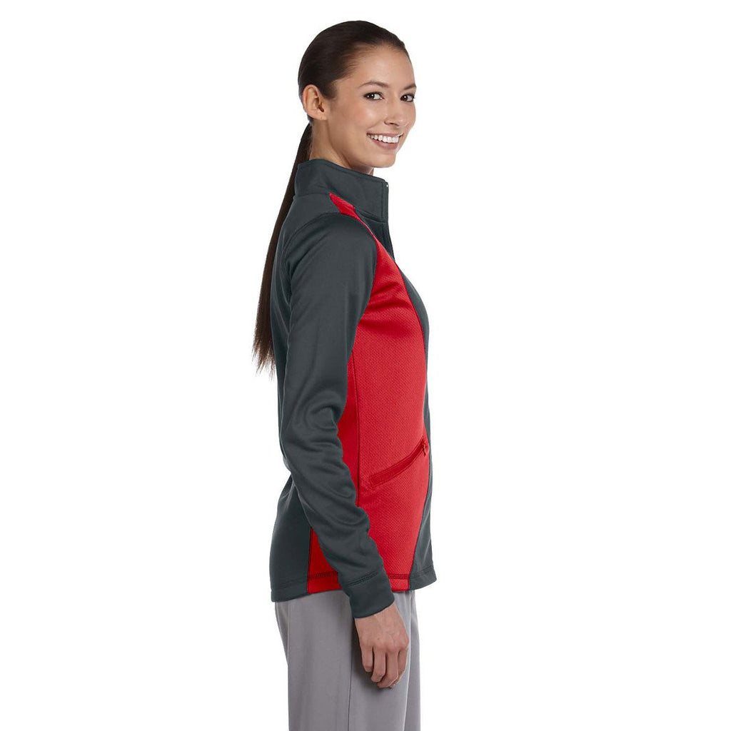 Russell Athletic Women's Stealth/True Red Tech Fleece Full-Zip Cadet