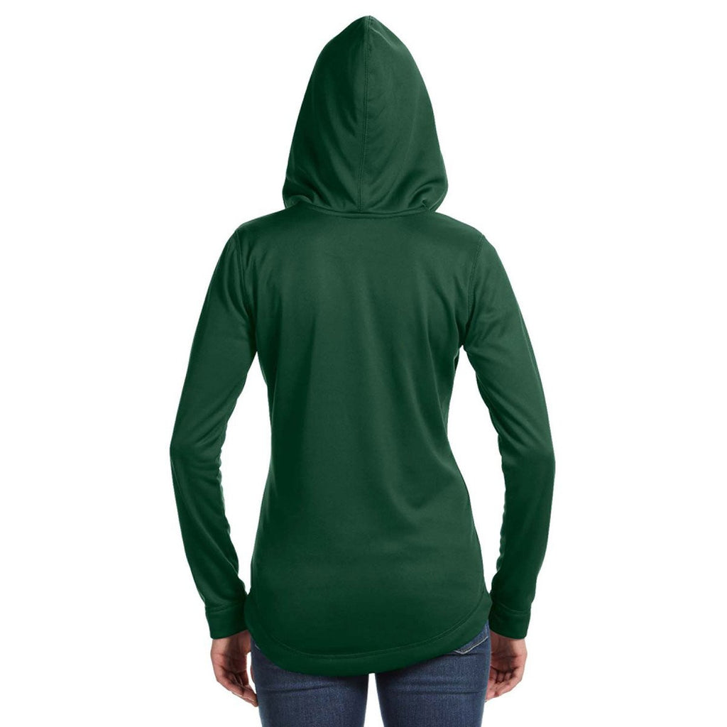 Russell Athletic Women's Dark Green Tech Fleece Quarter-Zip Pullover Hood